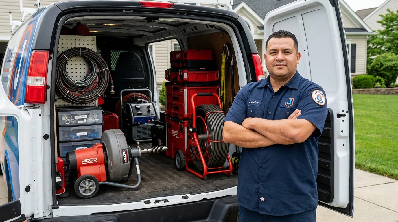 Professional drain cleaning equipment and Johns Plumbing LLC plumber in Darien