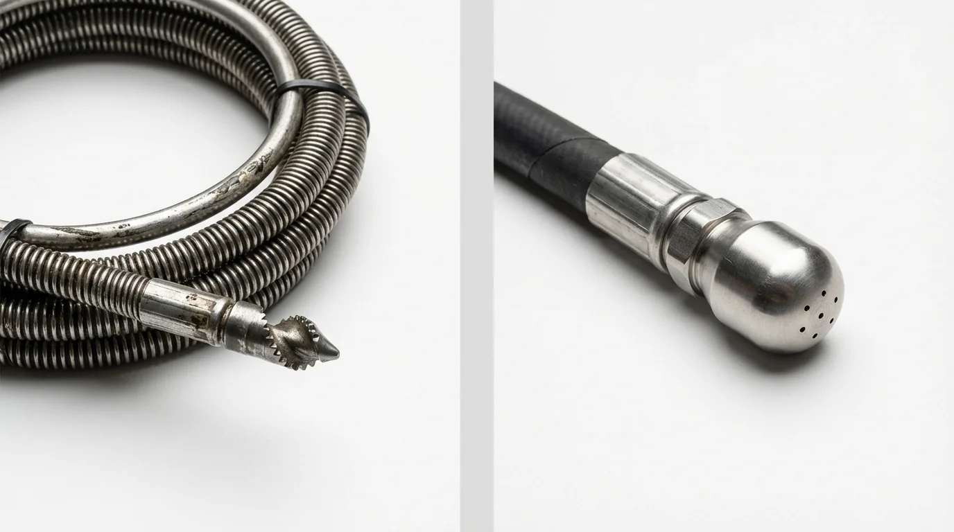 Drain snake cable and hydro jetting nozzle used for drain cleaning in Darien, IL