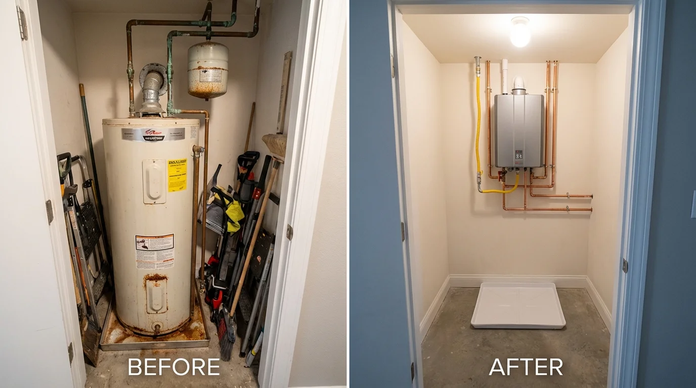 Tank water heater versus wall-mounted tankless unit comparison for Darien, IL homeowners